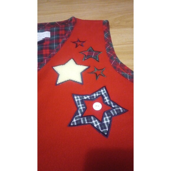 Vintage Embroidered Sweater Womens Size M Vest Christmas Plaid Button Up Fleece - Picture 5 of 11